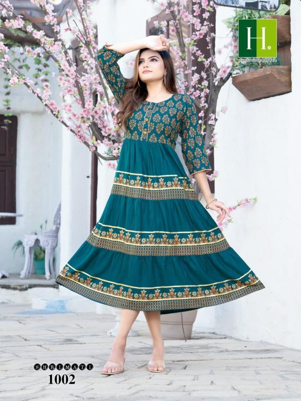 Hirwa Shrimati Rayon Designer Anarkali Kurti Collection